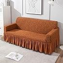 HOKIPO Elastic 3 Seater Sofa Frill Cover Stretchable Slipcover (AR-4648-J4), Caramel Brown