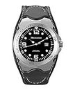 Mountaineer Mens Sport Watch Black Leather Nylon Strap White Stitching Reloj para Hombre MN1450