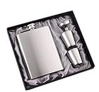 Icy Shots Stainless Steel Hip Flask 8 Oz (230 Ml) for Men Women - Pocket Liquor Flask Or Wine Whiskey Alcoholic Beverage Holder with Two Shot Glasses and Funnel Bar Set Gift Box - Native Silver