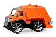 Lena 04514 TRUXX Truck with Wheelie, Commercial Approx. 30 cm, Robust Rubbish car with bin and Fully Movable Figure, for Children from 2 Years, Toy Vehicle in Orange/Black