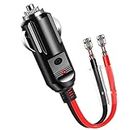 1 Pack Car Cigarette Lighter Male Plug with Leads, 12V/24V Replacement Male Plug to Bullet Female Terminal Car Adapter Dc Battery Charger 12inch Lead Cable with LED Indicator, 15A Fuse Protection