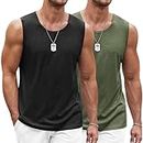 COOFANDY Boxing Shirts for Men Trainning 2 Pack Gym Tank Tops Sleeveless Workout T Shirts, Large BlackArmy Green