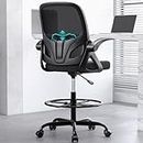 Kensaker Drafting Chair Tall Office Chair for Standing Desk Adjustable Tall Desk Chair with Footrest Ring and Lumbar Support Ergonomic Computer Chair with Flip-up Armrests (Black)