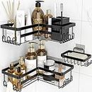 StorageRight Corner Shower Caddy, 3 Pack Adhesive Bathroom Accessories with Soap Holder, Storage Stainless Shower Organizer Shelf with Hooks, No Drilling Shower Shelves for Bathroom, Dorm and Kitchen