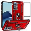 for Xiaomi 12 Lite 5G Case Cover, Xiaomi 12 Lite Phone Case Slim Fit Military Protection Shockproof Armor Defender Protective Back Cover Phone Case for Xiaomi mi 12 Lite 5G with Ring Kickstand (Red)