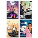 Waltractive GTA 6, GTA 5, GTA: SA and GTA: VC Artwork Posters - 8x12 Inches A4 Size Posters, Set of 4 - Perfect Addition for fans of Grand Theft Auto Series for Wall and Room Decoration