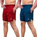 DECISIVE Fitness Gym Running Sports Shorts for Men Maroon-Navy Blue|XL
