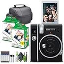 Fujifilm Instax Mini 40 Instant Camera Black Vintage Style Bundle with Fuji Instax Mini Film 40 Sheets + 4 Rechargeable Batteries and More Perfect Camera for Kids, Wedding, Birthday Or Any Occasion