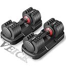 VEICK Adjustable Dumbbell Set, 5 in 1 Free Dumbbell for Men and Women, Black Dumbbell for Home Gym, Full Body Workout Fitness, Fast Adjust by Turning Handle (25 LB)