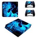 Elton Blue Fire Theme 3M Skin Sticker Cover for PS4 Slim Console and Controllers
