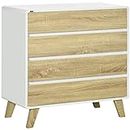 HOMCOM Chest of Drawers, 4-Drawer Storage Cabinet Organiser with Legs for Bedroom, Living Room, White and Natural