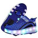 Qneic Roller Shoes LED Light Up Kids Roller Skate Shoes for Girls Boys with Double Wheel Sneaker Shoes (6 Little Kid / EU39 ; Blue)