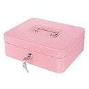 Cash Box with Money Tray and Lock, Metal Money Box for Cash, Safe Box Lock Box for Money 9.84x7.87x3.54 Inches Pink