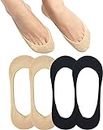 CHACKO No Show Socks Women for Flats 4 Pack Non Slip Invisible Ultra Low Cut Socks_Black/Beige