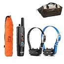 Garmin Pro 70 Dog Tracking 2 Dog System with 2 PT10 Dog Training Collar with Built-in BarkLimiter Blue Field Bag with Orange Lined Interior with Teachers Pet Training Dummy Bumper