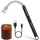 Candle Lighter Rechargeable Arc Lighter, USB Windproof Flameless Electric Lighter with LED Battery Display & Safety Protector Button for Home Kitchen Outdoor BBQ Camping USB Cable Included