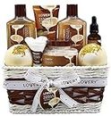 Bath and Body Gift Basket For Women and Men – 9 Piece Set of Vanilla Coconut Home Spa Set, Includes Fragrant Lotions, Extra Large Bath Bombs, Coconut Oil, Luxurious Bath Towel & More