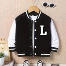 Letter L Print Varsity Jacket For Kids, Casual Bomber Jacket, Button Front Long Sleeve Coat, Boy's Clothes For Spring Fall Outdoor