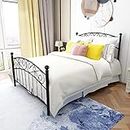 Home Decoration Art Metal Bed Frame Full Size with Vintage Headboard and Footboard Platform Base Wrought Iron Bed Frame,Black