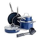Blue Diamond Pan Cookware Diamond-Infused Ceramic Nonstick Cookware 10-Piece Pots and Pans Set, PFAS-Free, Dishwasher Safe, Oven Safe, Blue