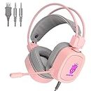 MERISHOPP® S100 Gaming Headphone Wired 7-LED with Microphone for Computer Pink 3.5mm/Gaming Headset/PC Gaming Headset/PS5 Gaming Headset/Wireless Gaming Headset/Gaming Headset with Mic