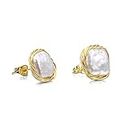Cowlyn Pearl Stud Earrings Real Baroque Cultured 18K Gold Wrapped Silk Handmade Hypoallergenic Jewelry for Women 0.6" x0.6"