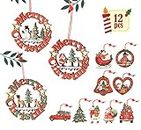 Absofine Lot de 12 décorations de sapin de Noël multicolores en bois - Décoration de Noël