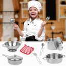 11-teiliges Pretend Küchenset Edelstahl Utensilien Kochgeschirr Spielspielzeug für Kinder