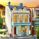 DIY Miniature House Kit, CUTEROOM Wooden Dollhouse Kit Mini House Making Kit with Furnitures, DIY Dollhouse Kit Birthday Gift for Women and Girls (Gift Shop)