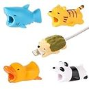 NQEUEPN 5pcs Cable Protector Animals Bite, Cute Charging Cable Saver Chewers Phone Cable Buddies Panda Shark Tiger Duck Hedgehog Charger Data Cover Cable Sleeves for iPhone Most Cellphones and iPad