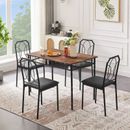 5 Pieces Dining Table Set 4 Chair Kitchen Breakfast Table Metal Seat Furniture