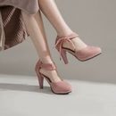 Zapatos para mujer Mary Jane tacones altos punta redonda zapatos de salón gamuza con cordones de plataforma