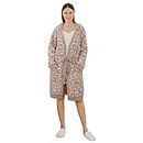 bearberry Hooded Robe Cozy Chic In The Wild Robe Lightweight Soft Plush Bathrobe Sleepwear Nightgown with Pockets for Women(Stone/Cream)