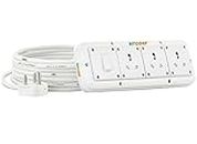 Bitcorp Extension Board 15A 16A 20A Muti Pin 3 Socket 1 Switch (3500W) with Surge Protector 10 Meter Long Cable Cord for Multiple Heavy Duty Home Kitchen Office Outdoor Indoor Appliances (White)