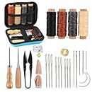 HASTHIP® Leather Sewing Kit, Leather Working Kit with Large-Eyed Stitching Needles, Waxed Thread, Leather Upholstery Repair Kit, Leather Sewing Tools for DIY Leather Craft with Storage Bag
