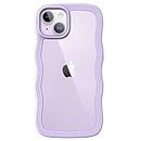JETech Cute Case for iPhone 14 6.1-Inch, Wave Frame Curly Shape Shockproof Phone Cover for Women and Girls, Clear Hard PC Back (Purple)