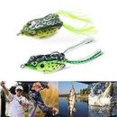 Frog Lure Bass Trout Fishing Lures Kit Set 2 Pcs Realistic Prop Frog Soft Swimbait Floating Bait with Weedless Hooks for Freshwater Saltwater