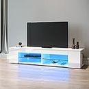 SONNI Mueble TV Blanco Brillo con Luces LED 12 Colores LED,Mesa de Salón para TV Estantes de Cristal 135 cm