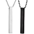 Fashion Frill Men's Jewellery 3D Cuboid Vertical Bar/Stick Stainless Steel Black Silver Locket Pendant Necklace Chain For Men Boys and Men Unisex Pendant (Classic)