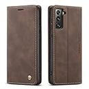QLTYPRI Case for Samsung Galaxy S21 5G, Vintage PU Leather Wallet Case Card Slot Kickstand Magnetic Adsorption Shockproof Flip Folio Case Cover for Samsung Galaxy S21 - Coffee Brown