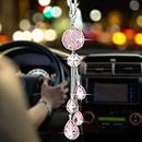 OTOSTAR Bling Crystal Ball and Drops Car Hanging Accessories Car Mirror Pendant Charms Inside Sun Catcher Ornement Bling Car Accessories for Women Girls (Rose)
