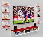 Madhuran Ridhi Engineered Wood Tv Entertainment Units Large for Upto 55 Inch (White Red) Living Room Cabinet Stand Home Furniture Organizer Multi Purpose Bedroom Accessories
