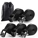 5Pack Cam Buckle Tie Down Straps Short, 1" x 4 ft Heavy Duty Lashing Secure Strap Adjustable Black Pull Cinch Strap for Kayak, Cargo, Luggage, Bicycles,Truck, Car Roof Rack, Moving