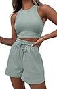 Flechazo Women's Two Piece Lounge Sets for Women-2 Piece Shorts Outfits Sets Cute Sleeveless Crop Top and Shorts Sweatsuits, Green, Medium