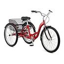 Schwinn Meridian Adult Tricycle Bike, Mens and Womens Three Wheel Beach Cruiser, 26-Inch Wheels, Low Step-Through Frame, Wide Seat, Rear Folding Basket, 1-Speed, Red