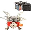 MKgrovv UPGRADE 2800W Portable Lightweight Stainless Steel Square Folding Camping Mini Butane Cooking Gas Stove Burner Furnace with [FREE of Storage Bag-RED]