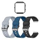 LEEFOX Compatible Fitbit Blaze Bands with Frame, Sport Silicone Strap for Fitbit Blaze Smart Fitness Watch Accessory Wristbands Large, Classic Gray Navy Black Bracelet w/Black Frame