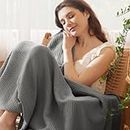 Bedsure 100% Cotton Muslin Large Throw Blanket for Couch - Breathable and Lightweight Gauze Spring Throw Blanket, 4-Layer Soft Muslin Blanket for Summer, Grey, 50x70 Inches