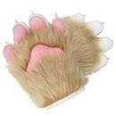 ZFKJERS Cosplay Animal Cat Wolf Dog Fox Fursuit Paws Claws Gloves Costume Accessories for Adults (Khaki)