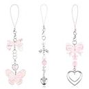 3 Pack Y2K Cell Phone Charms Cute Phone Charm Aesthetic Phone Charms Pink Butterfly Heart Shape Phone Charm for Phone Bag Purse Backpack Camera Decor